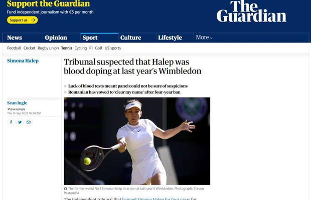 The Guardian scrie că Halep e suspectă de dopaj și la Wimbledon: „Avea de 46 de ori mai mult roxadustat decât o femeie de înălțimea și greutatea ei”