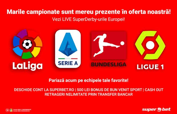 Experiența marilor campionate se trăiește LIVE! Vezi SuperMeciurile din cele mai populare ligi ale Europei!