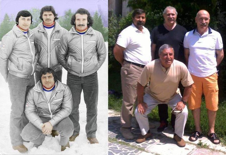 Atunci și acum. Ion Duminicel, primul din stânga, alături de echipajul de patru care a luat startul la Lake Placid, în 1980. Mai sunt în imagine Doru Frîncu, Constantin Iancu și Constantin Obreja / Sursă foto: Facebook „Am rămas mut!” » Fostul bober Ion Duminicel aplaudă echipajul României de la Milano-Cortina, după surpriza oferită azi: „De la Panțuru nu s-a mai obținut așa ceva”
