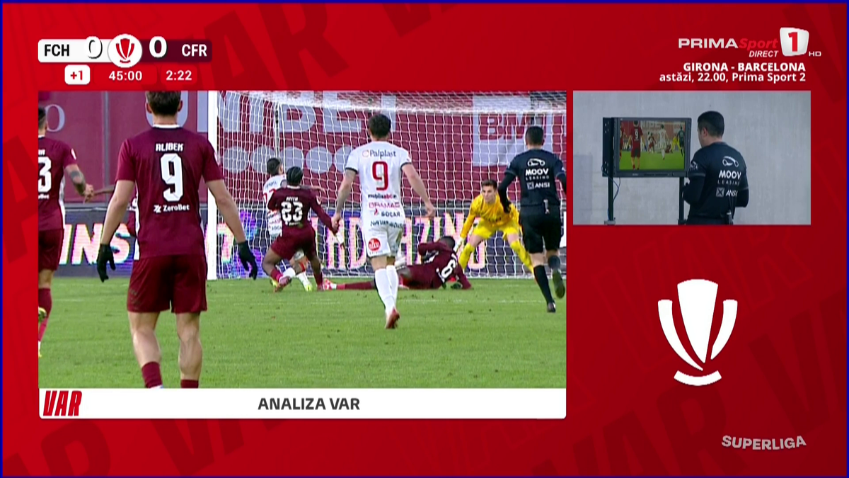 VAR a intervenit de DOUĂ ori la aceeași fază în Hermannstadt - CFR Cluj » Andrei Chivulete, întors la ultima fază a meciului într-un moment-cheie