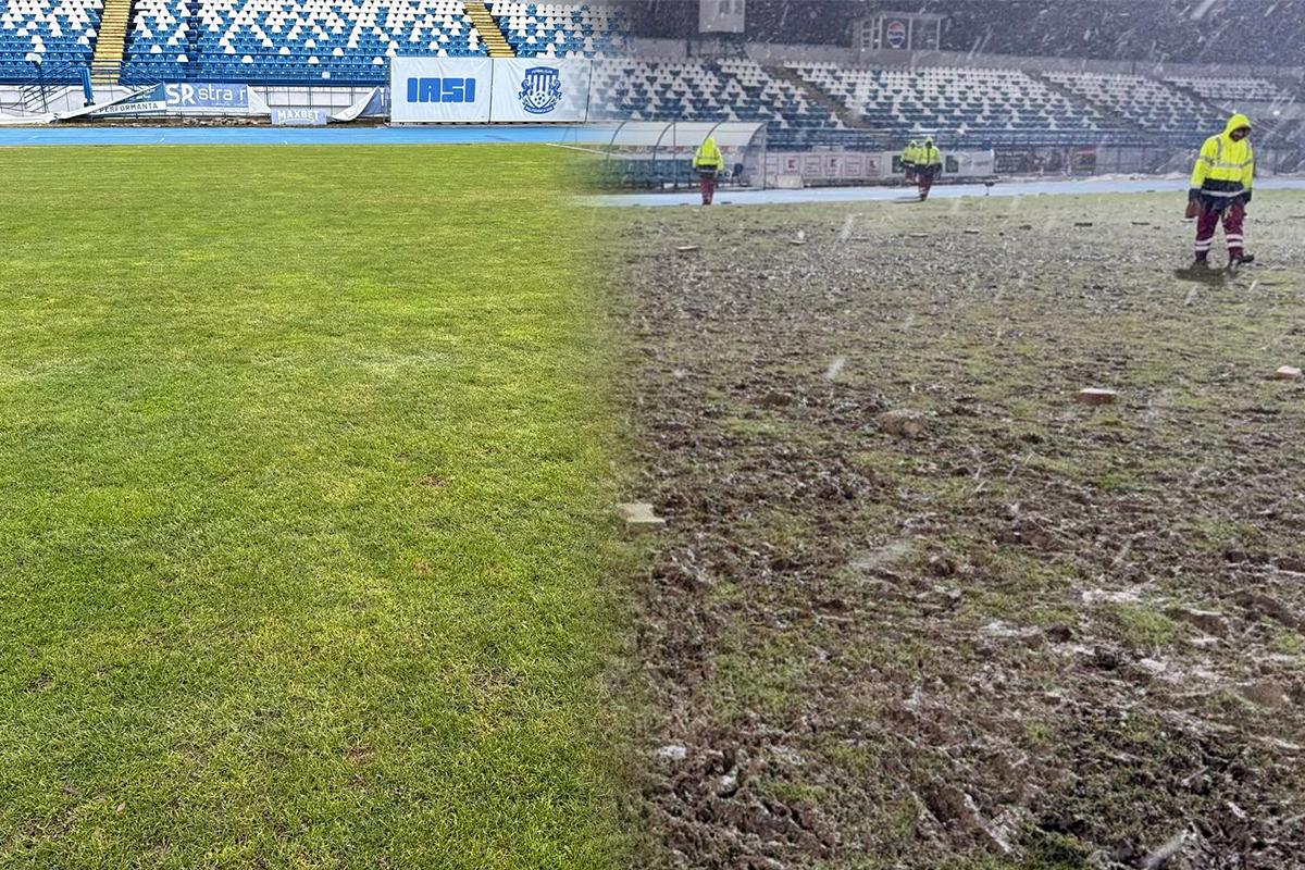 Prăpăd în urma „stejarilor” » Gazonul arenei, distrus complet: s-au investit peste 500.000 de euro
