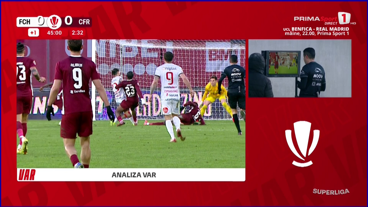 VAR a intervenit de DOUĂ ori la aceeași fază în Hermannstadt - CFR Cluj » Andrei Chivulete, întors la ultima fază a meciului într-un moment-cheie