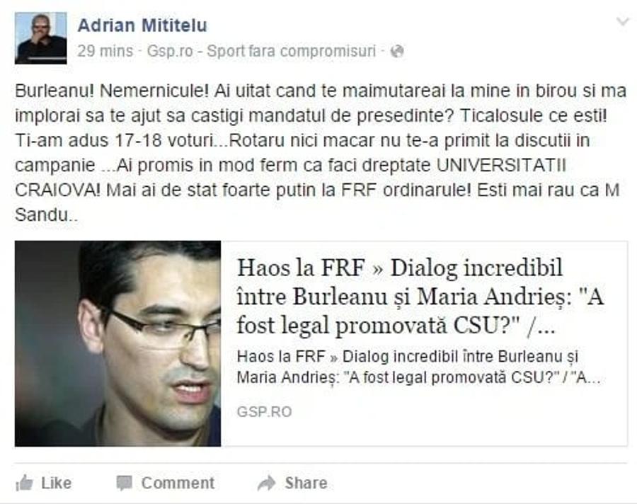 Pace între Adrian Mititelu și Răzvan Burleanu » Ce interese sunt la mijloc