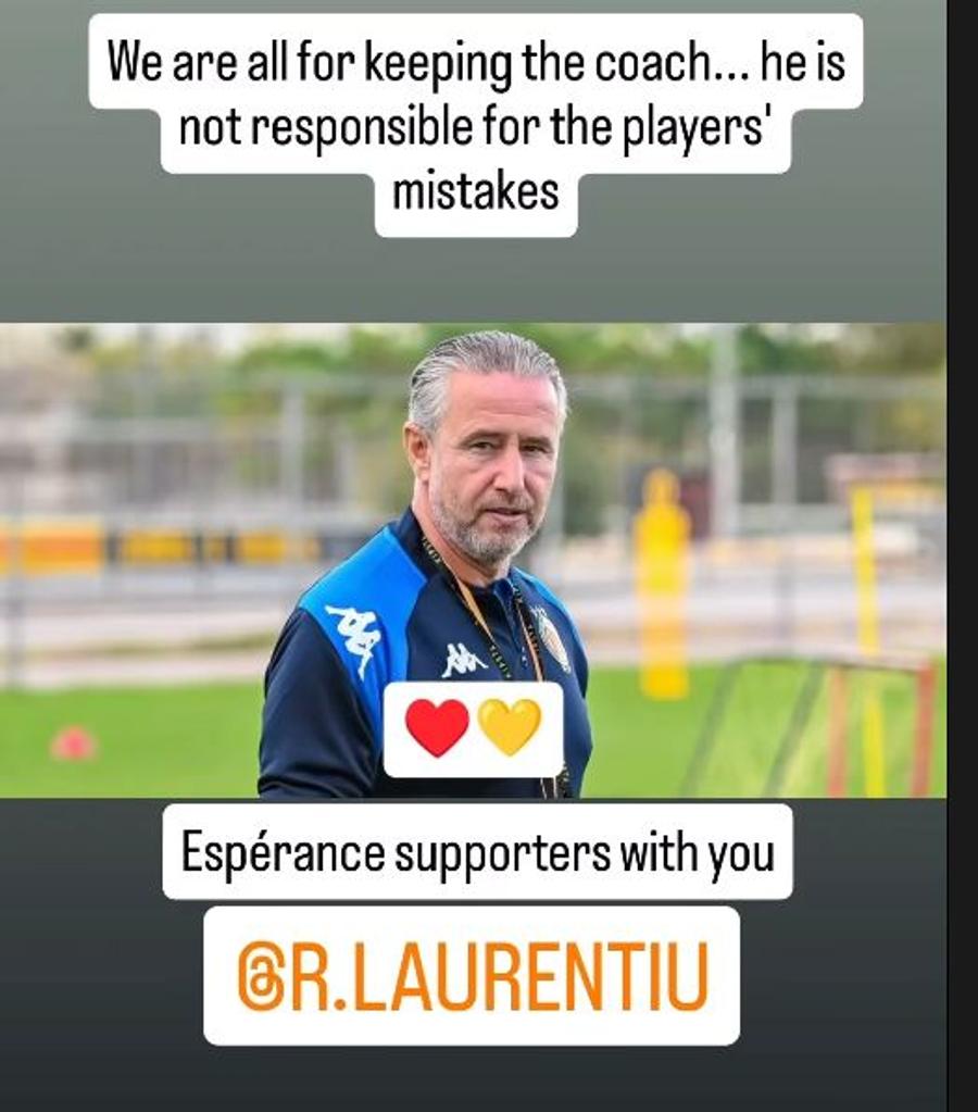 Laurențiu Reghecampf a fost susținut de fani la Esperance Tunis. FOTO: Instagram Laurențiu Reghecampf a fost demis de la Esperance Tunis » A lăsat echipa pe primul loc în campionat