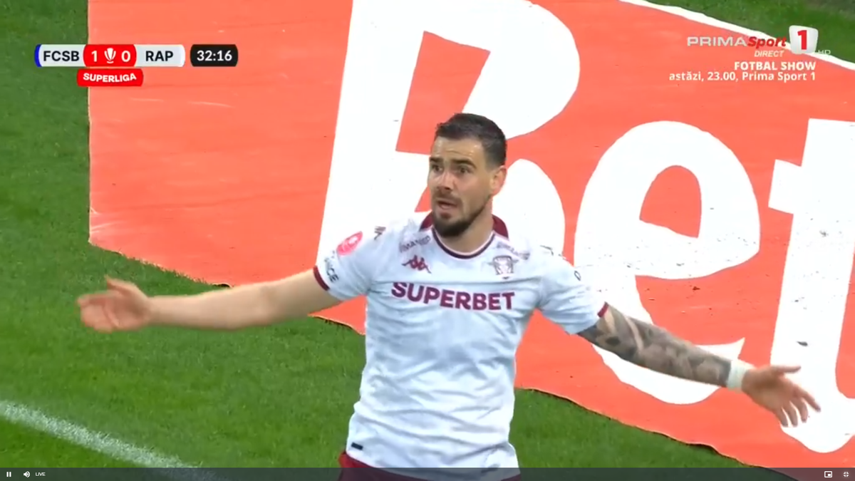Rapid a cerut penalty în prima repriză a derby-ului cu FCSB