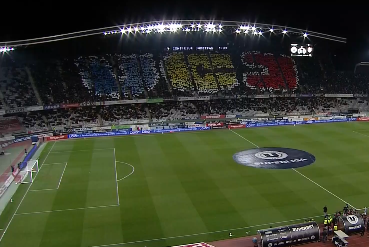 Scenografie în „tricolor” la derby-ul U Cluj - CFR! Atmosferă spectaculoasă pe Cluj Arena