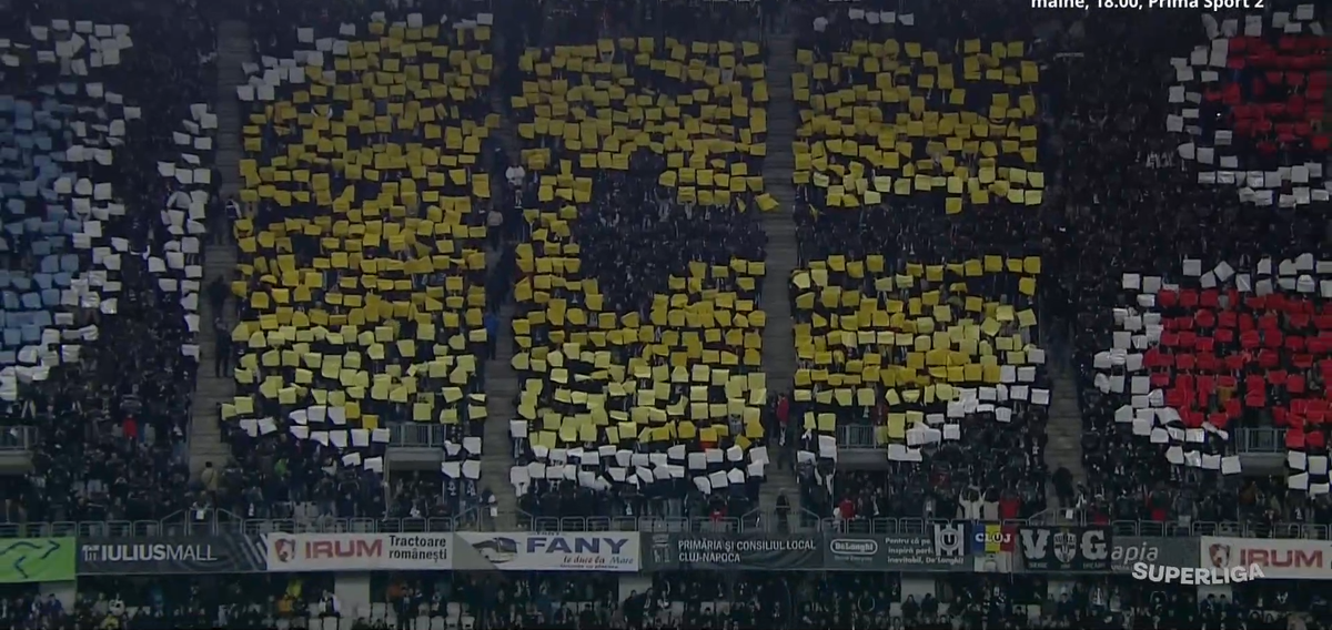 Scenografie în „tricolor” la derby-ul U Cluj - CFR! Atmosferă spectaculoasă pe Cluj Arena