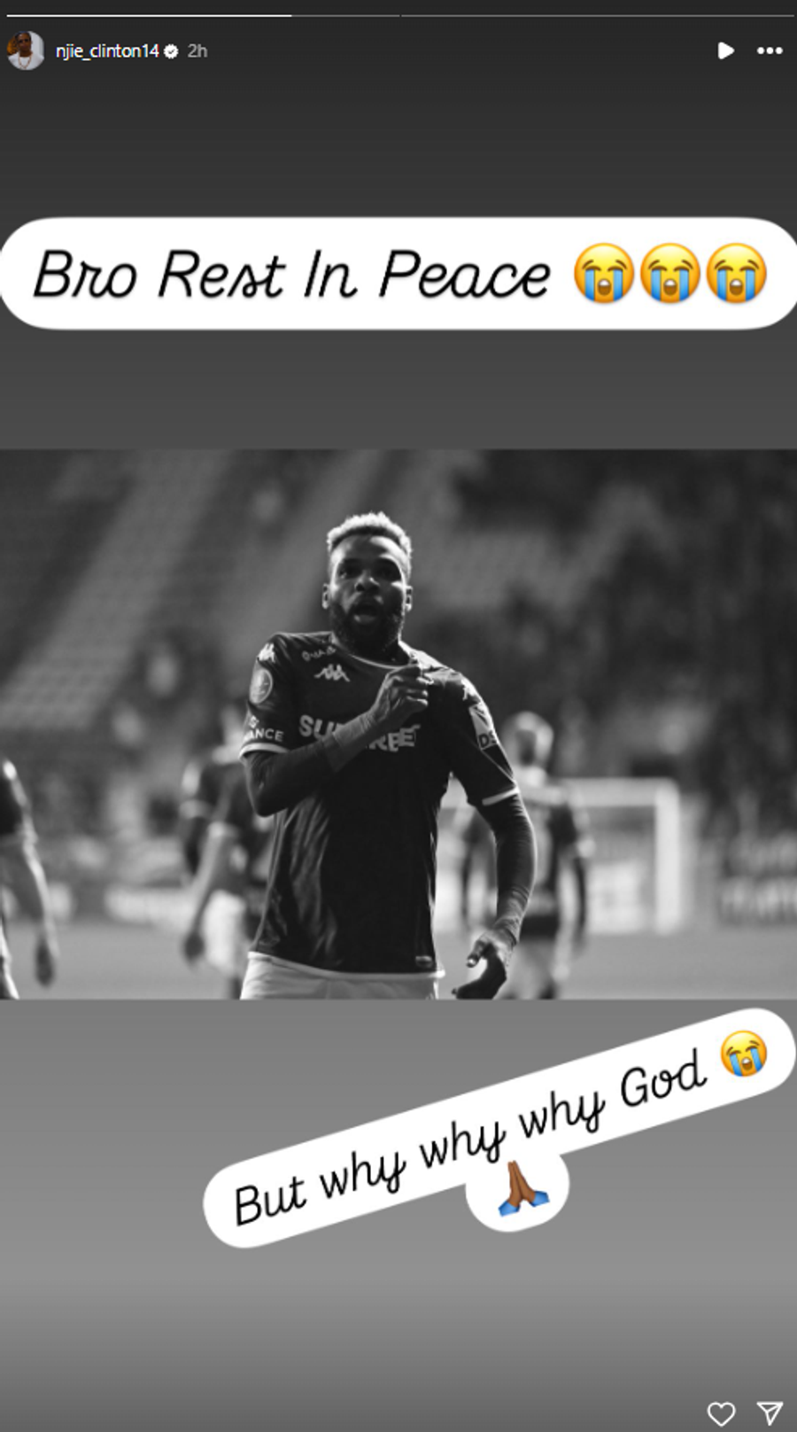 Reacția lui Clinton N'jie după decesul lui Aaron Boupendza // foto: Instagram Ultimul mesaj pe care Aaron Boupendza i l-a trimis lui Clinton N'Jie: „Mi-ai spus, frate!”