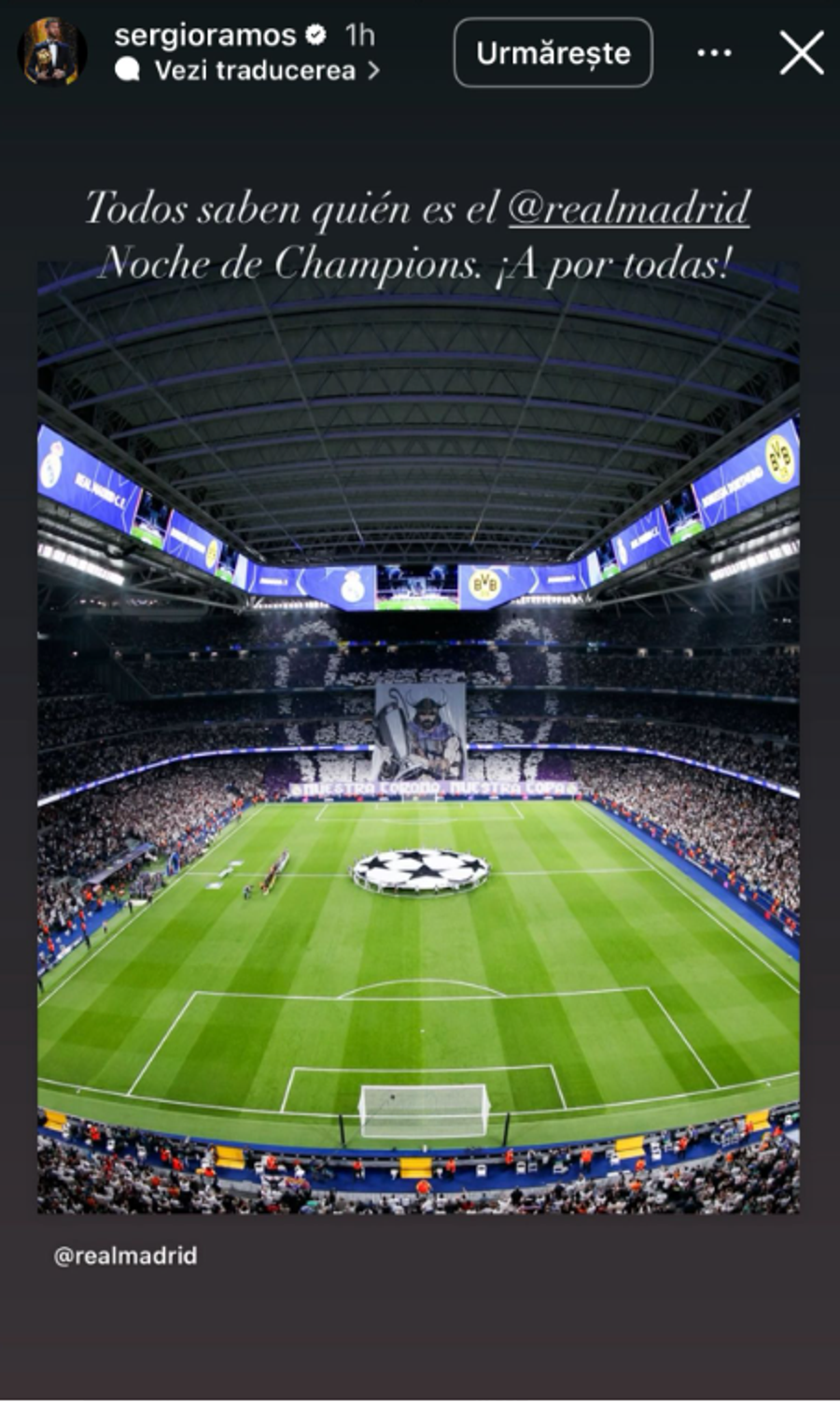 Sergio Ramos și-a arătat susținerea pentru Real Madrid înaintea returului cu Arsenal. FOTO: Instagram Uitați de „remontada”! Arsenal s-a impus și pe Bernabeu și merge în semifinalele Ligii Campionilor