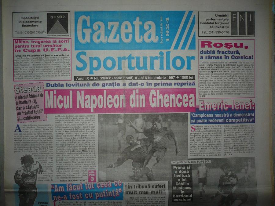 Coperta Gazetei Sporturilor din 6 noiembrie 1997 „Barbari, sălbatici, ca-n Epoca de Piatră!” » Cel mai dur meci jucat vreodată de o echipă românească? „De frică, am stat 3-4 ore închiși în vestiar!”
