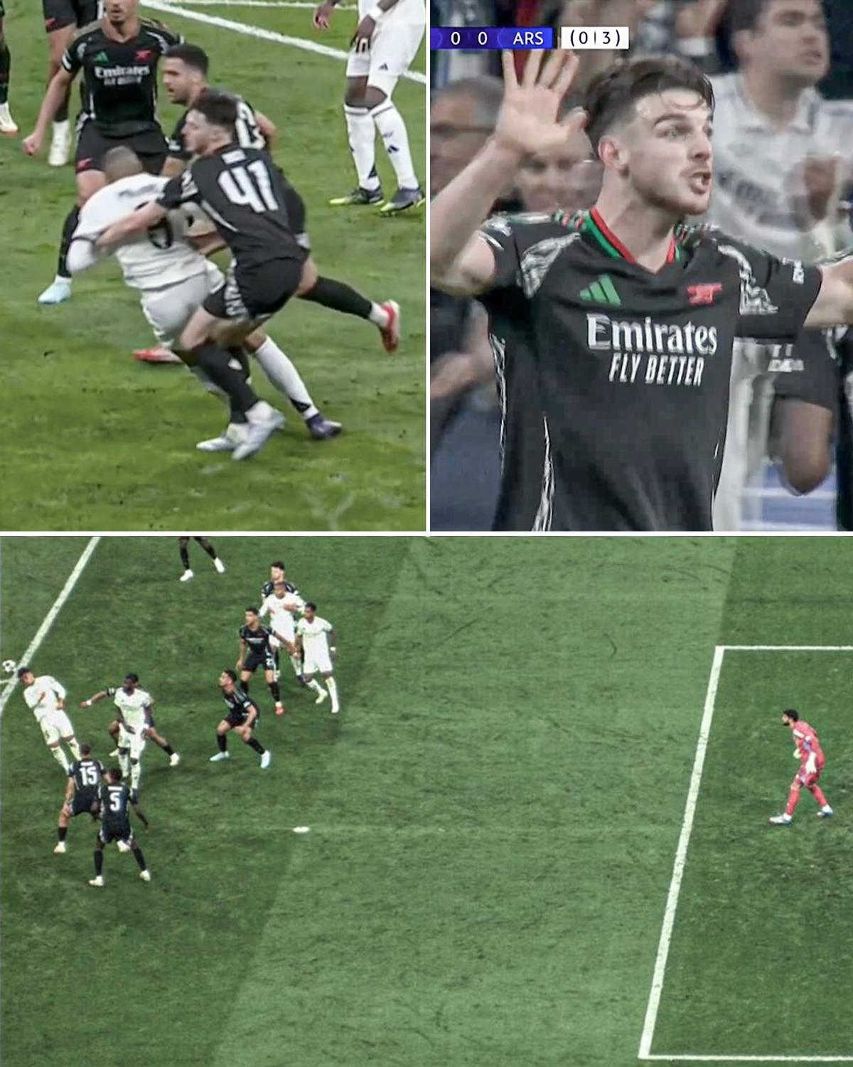 Decizie controversată în Real Madrid - Arsenal: a fost sau nu penalty la duelul Mbappe - Rice?