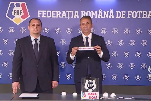 Tragerea la sorți pentru barajul de menținere/promovare în Liga 1 // foto: captură YouTube @ FRF TV