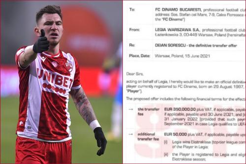 Gazeta are oferta oficială pe care Legia Varșovia, campioana Poloniei, i-a făcut-o lui Dinamo pentru Deian Sorescu (23 de ani, extremă dreapta). Lipsa crasă de profesionalism a roș-albilor blochează momentan mutarea.