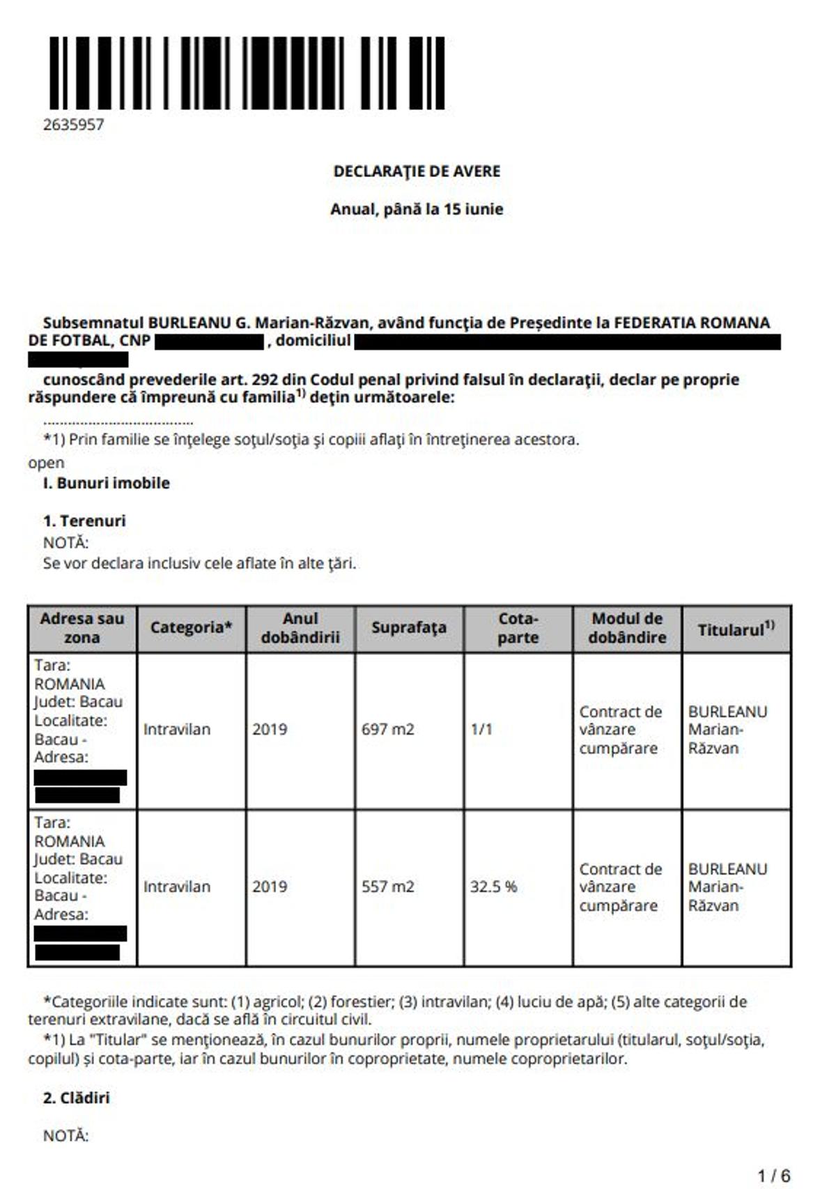 Declarația de avere a lui Răzvan Burleanu