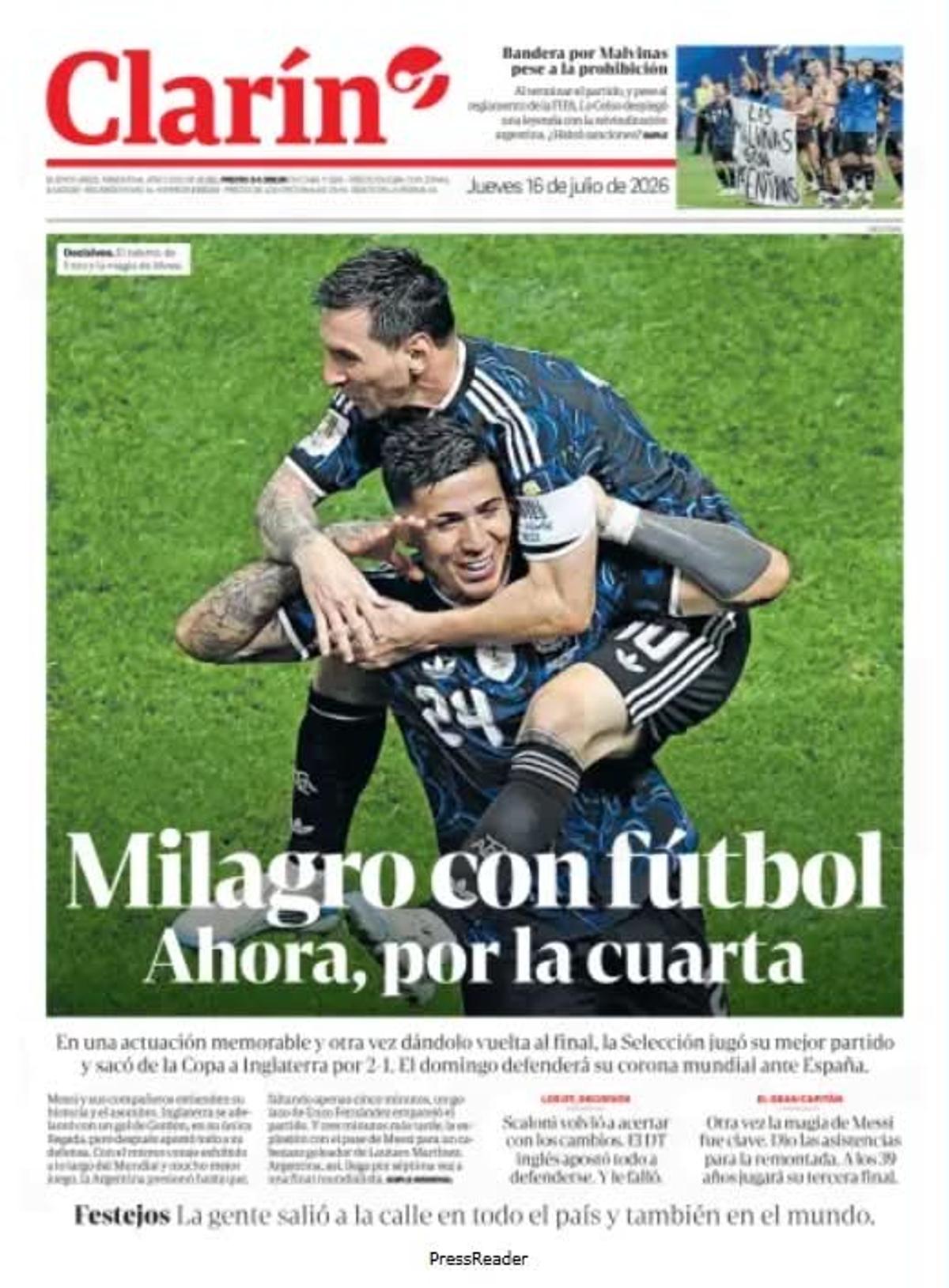 Ziarele de Anglia și Argentina, după semifinala de la Mondial