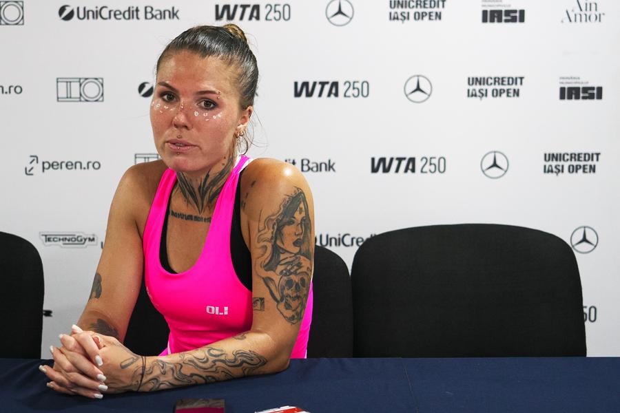 Oleksandra Oliynykova la conferința de presă FOTO Roxana Fleșeru Ucraineanca Oleksandra Oliynykova, calificată în sferturi de finală la UniCredit Iași Open: „România este locul meu norocos”