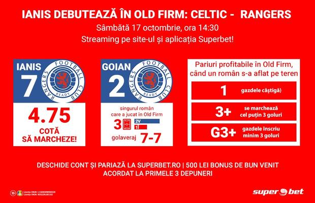 Istorie: cota 11:00 pentru gol Ianis Hagi și victorie Rangers în Old Firm!