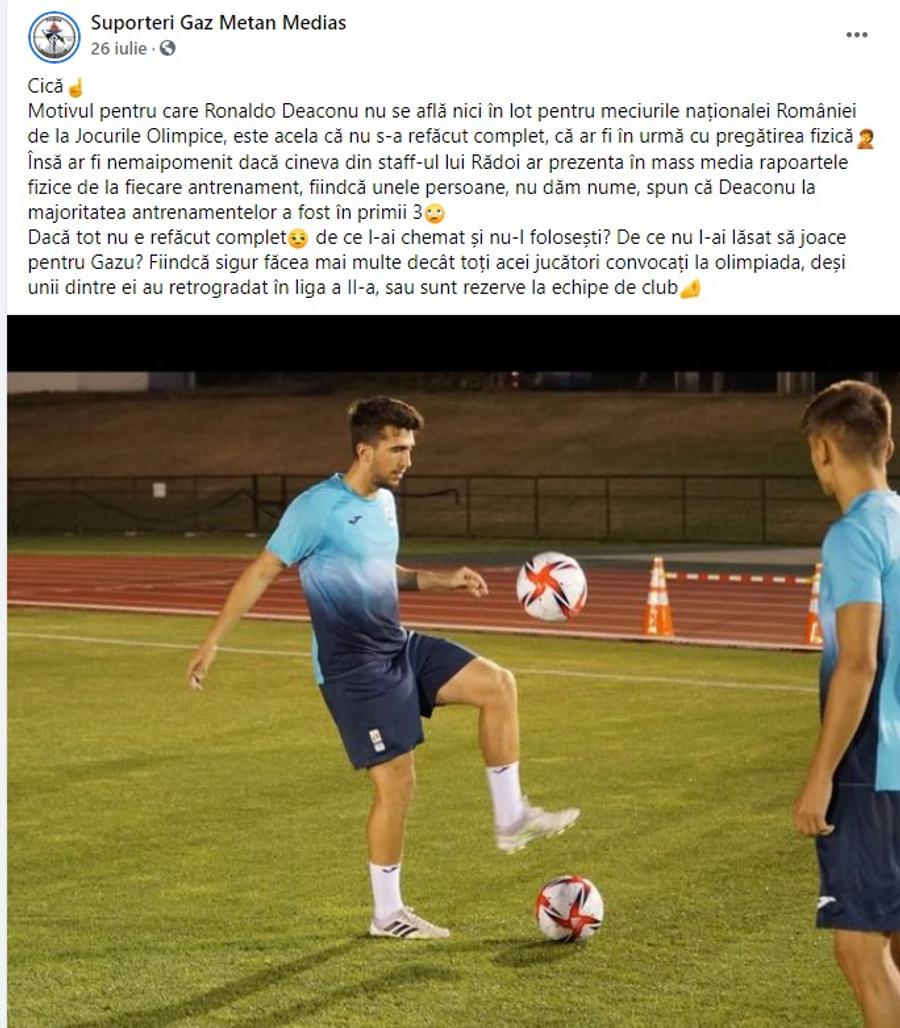 Postarea fanilor lui Gaz Metan care l-a deranjat pe Rădoi Ronaldo Deaconu, interzis de Mirel Rădoi la națională » De ce s-au certat cei doi