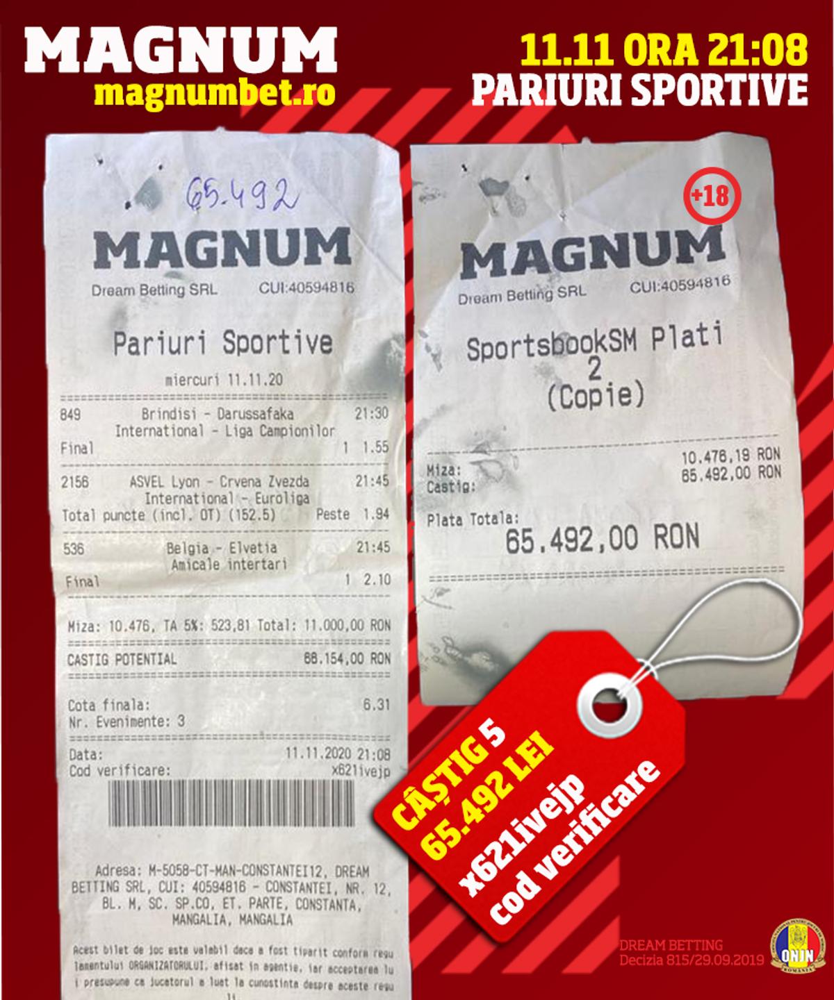 Un parior din MANGALIA a câștigat la MAGNUM BET aproximativ 200.000 de EURO, mai exact 881.532 de lei!
