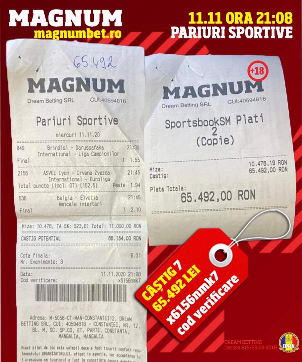 Un parior din MANGALIA a câștigat la MAGNUM BET aproximativ 200.000 de EURO, mai exact 881.532 de lei!
