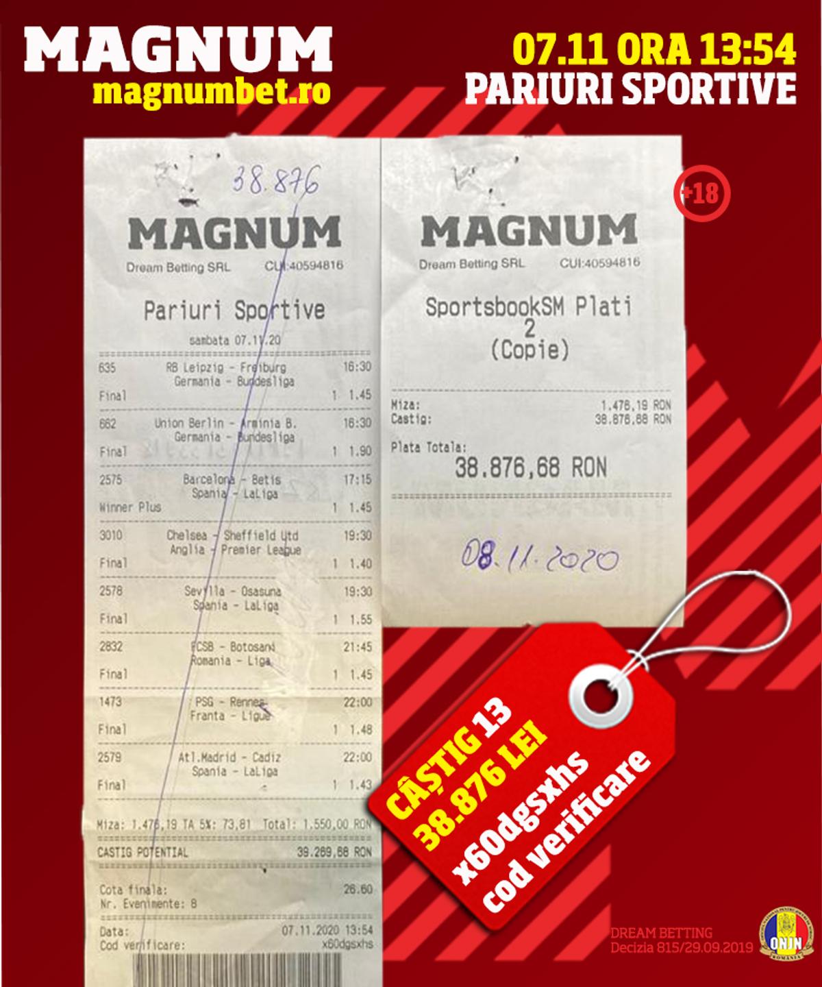 Un parior din MANGALIA a câștigat la MAGNUM BET aproximativ 200.000 de EURO, mai exact 881.532 de lei!