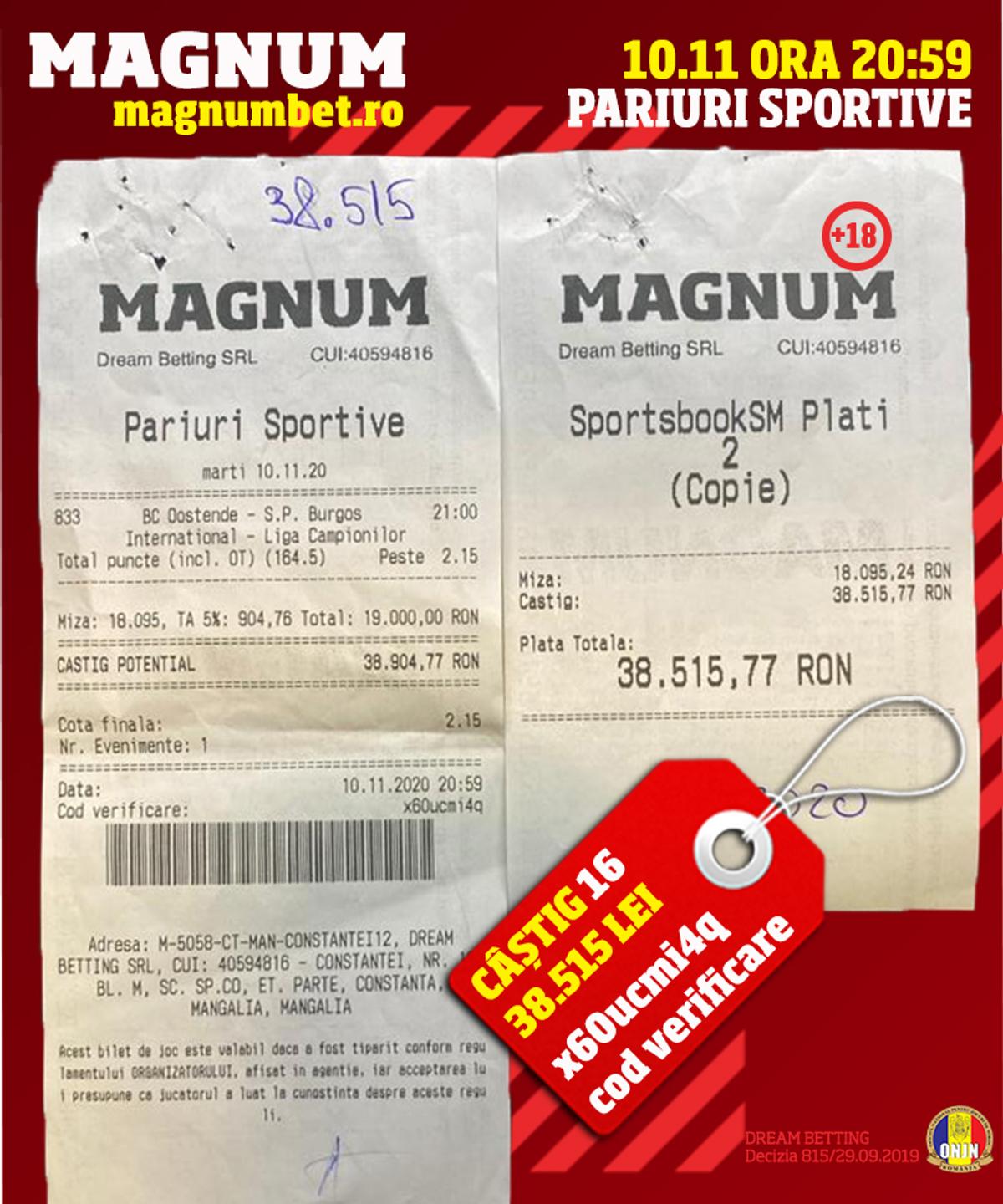 Un parior din MANGALIA a câștigat la MAGNUM BET aproximativ 200.000 de EURO, mai exact 881.532 de lei!