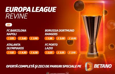 Barcelona, Borussia Dortmund, FC Porto sau Napoli se luptă în Europa League! BetCombo, Cote Mărite și Misiuni Exclusive pe Betano