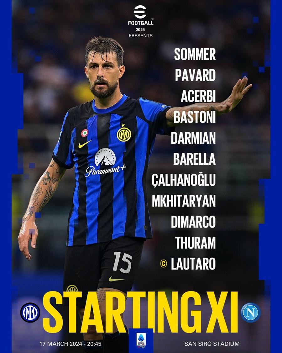 primul 11 al lui Inter, foto: Twitter Inter - Napoli 1-1 » Liderul, primul pas greșit în Serie A din 2024