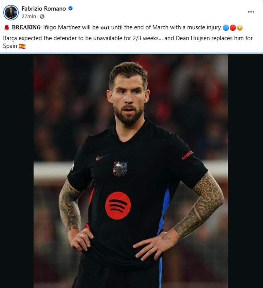 FOTO: Facebook Fabrizio Romano Vești proaste pentru Barcelona după victoria cu Atletico Madrid » Doi titulari s-au accidentat și vor rata următoarele meciuri