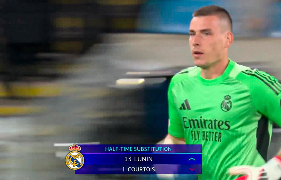Courtois, înlocuit de Lunin // FOTO: X Modificare bizară în Manchester City - Real Madrid » Courtois, înlocuit la pauză