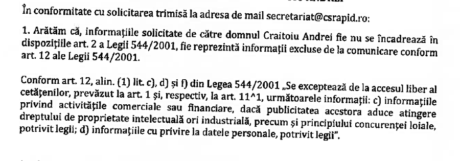 Răspunsul CS Rapid semnat de Vlad Andronescu Vlad Andronescu a pus „lacătul” pe banii publici! Directorul CS Rapid a BLOCAT accesul public la cifrele stadionului Giulești