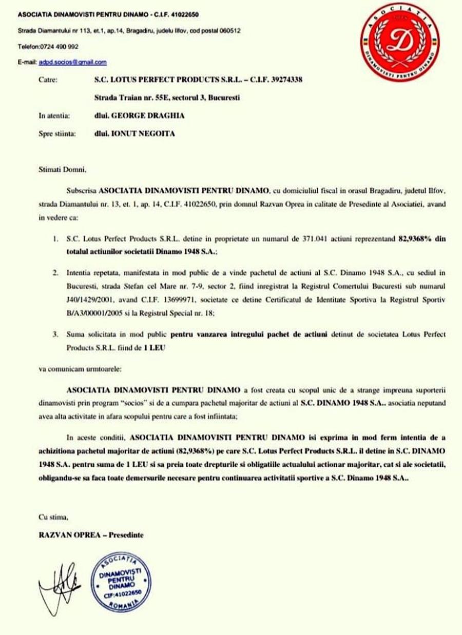 DINAMO. Ofertă concretă pentru Ionuț Negoiță, chiar în Vinerea Mare! Suporterii din ADPD au trimis documentul: „Ne luăm clubul înapoi”