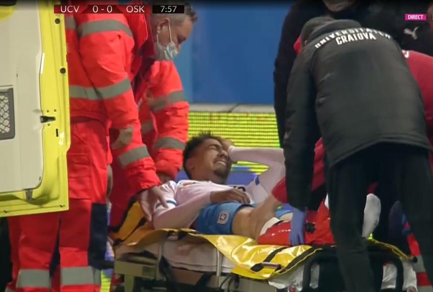 Meciul Craiova - Sepsi, primul al play-off-ului din Liga 1, a început cu o accidentare teribilă.