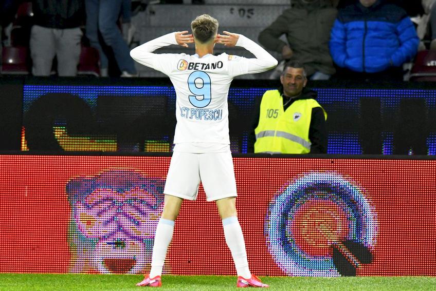 FCSB s-a impus în derby-ul cu CFR Cluj, scor 1-0, datorită reușitei lui Octavian Popescu. Cu 5 etape rămase de disputat din play-off-ul Ligii 1, diferența dintre cele două este de două puncte.