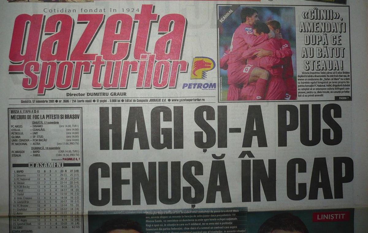 Conferința cu cântec a lui Gică Hagi din 2001, după dezastrul cu Slovenia + paginile Gazetei Sporturilor