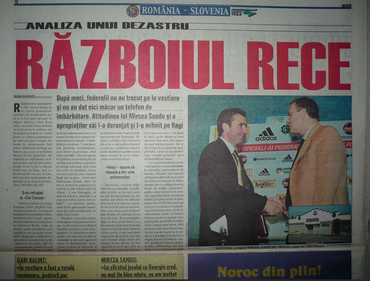 Conferința cu cântec a lui Gică Hagi din 2001, după dezastrul cu Slovenia + paginile Gazetei Sporturilor