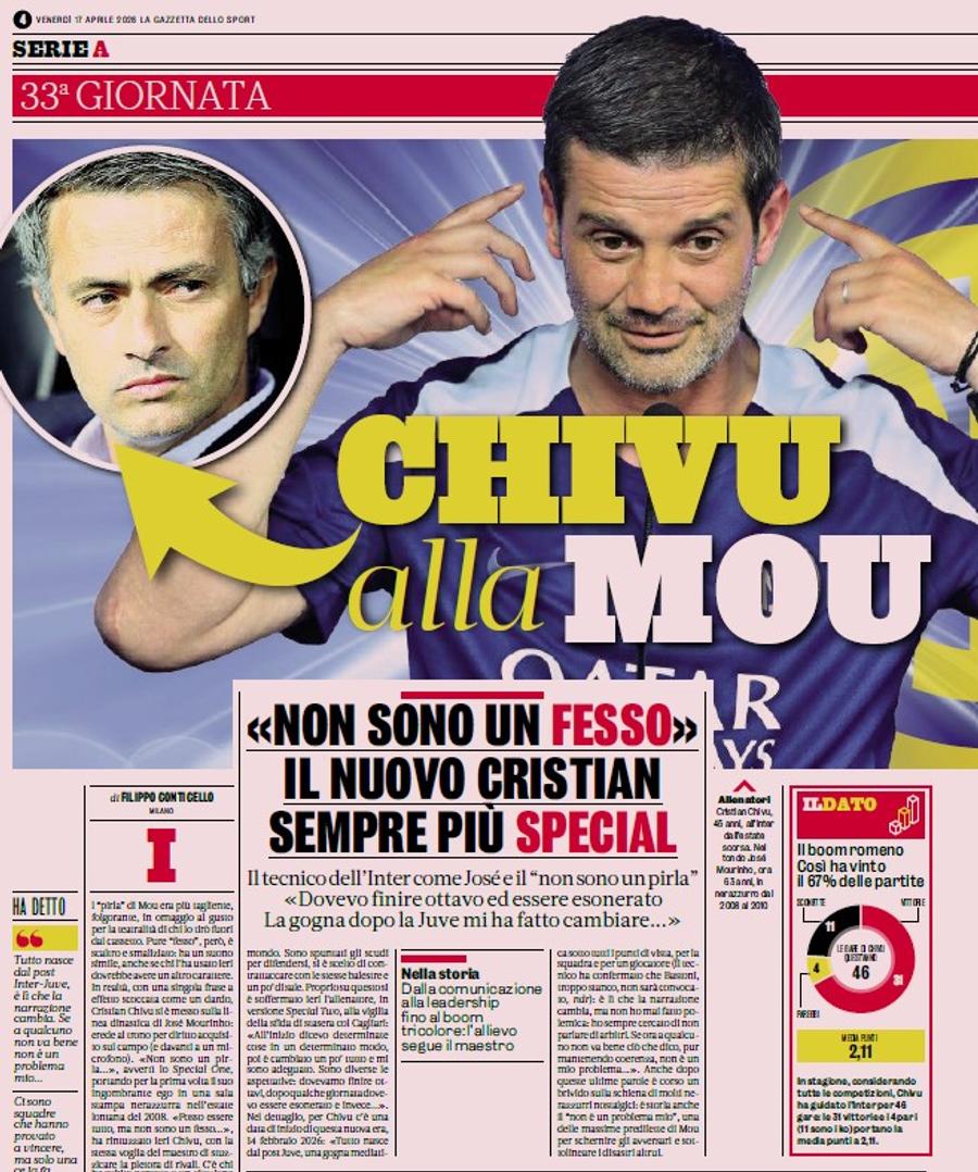 Comparația făcută de Gazzetta dello Sport între Mourinho și Chivu Ce supranume i-au dat cei de la Gazzetta dello Sport lui Cristi Chivu
