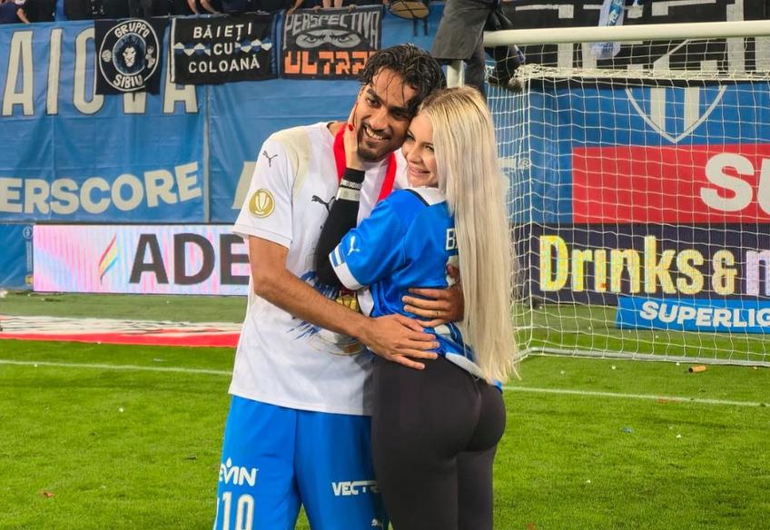 Ștefan Baiaram a sărbătorit titlul cucerit cu Universitatea Craiova împreună cu partenera lui, Cristina Răduț. Oltenii au devenit campioni la capătul meciului cu U Cluj, scor 5-0.