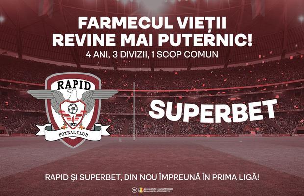 4 ani, 3 divizii, un parteneriat: Rapid și Superbet, din nou împreună în prima ligă!