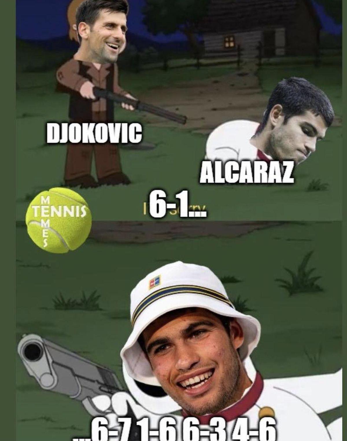 Cele mai tari 10 meme-uri după finala de poveste Alcaraz - Djokovic » Fanii nu s-au abținut după eșecul istoric al sârbului