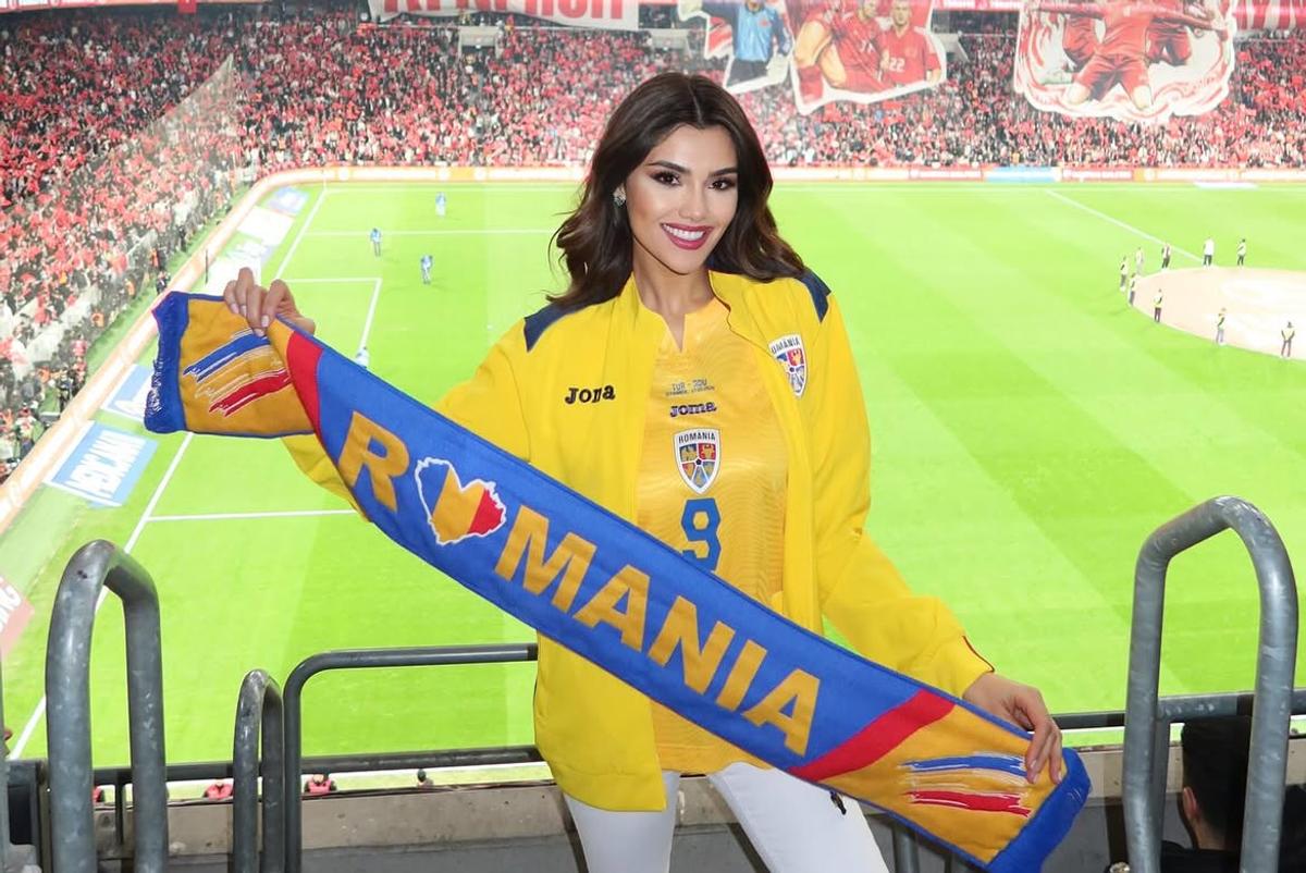 Ghencea superbă: reprezentanta României la „Miss Universe” și-a susținut favoritul din tribune, la FCSB - FC Argeș
