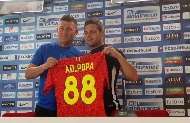 FCSB // VIDEO + FOTO Adi Popa, prezentat la FCSB: „Dacă îmi arăt calitățile, nu mă scoate nimeni din echipă” » Glume la prezentare