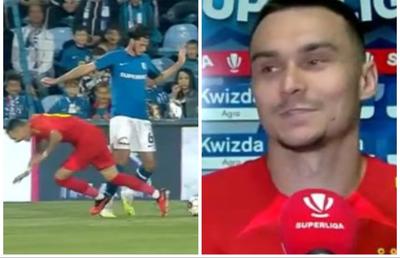 Adrian Șut a zâmbit cu subînțeles când a fost întrebat dacă a fost penalty: „A fost o lovitură, nu știu cât de tare, dar a fost”