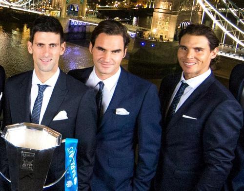 Djokovic, Federer și Nadal pozând împreună la o ediție a ATP Finals Foto Guliver/GettyImages