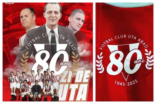 Posterul publicat de UTA și imprimeul special al tricourilor de astăzi // foto: Facebook @ UTA Arad