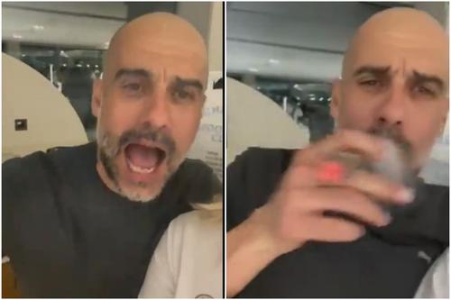 Pep Guardiola, la petrecerea de titlu // foto: capturi @ Twitter