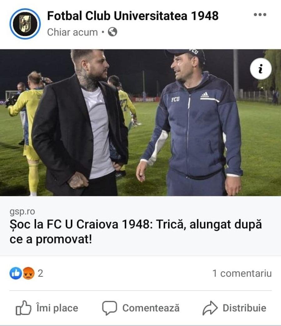 Știu că se pregătește înlocuirea lui Trică? Oamenii lui Mititelu au publicat știrea GSP.RO pe Facebook