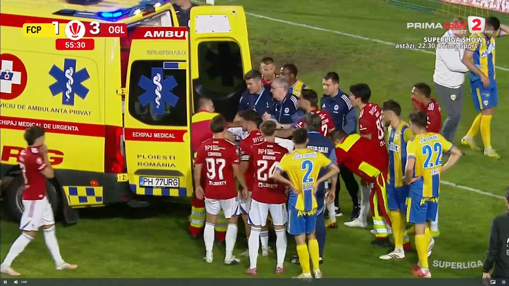 Aproape de o tragedie în Petrolul - Oțelul // Captură FOTO Prima Sport 2