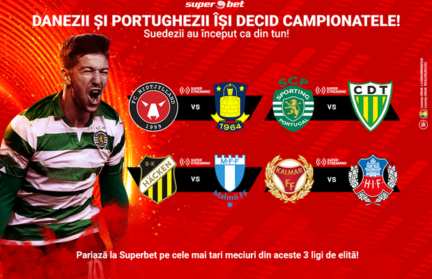 Pariază la Superbet că Midtjylland își securizează titlul, că Sporting Lisabona prinde locul 3, dar și pe meciuri cu goluri multe în Allsvenskan!