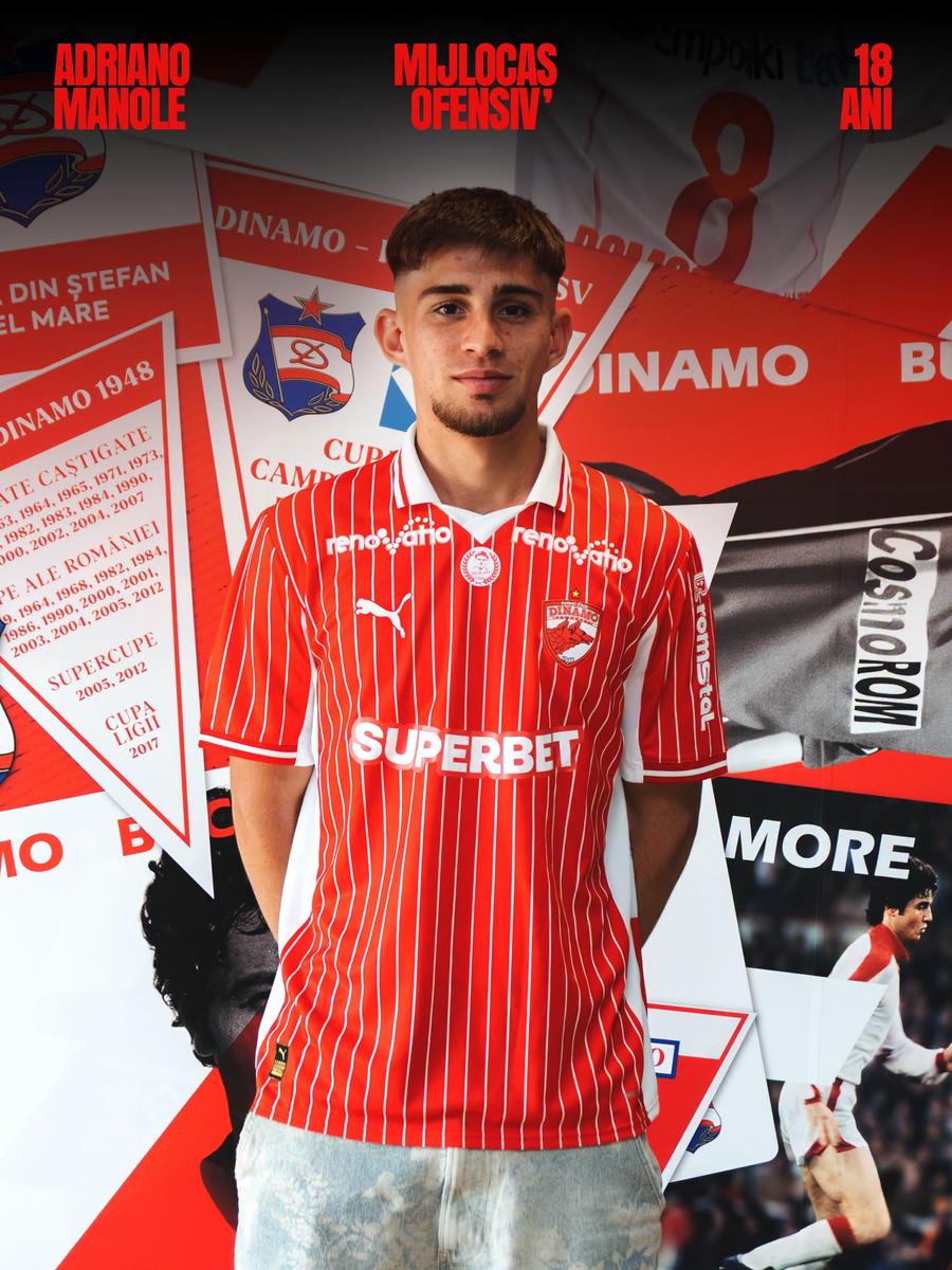 Adriano Manole, noul transfer de la Dinamo // Sursă foto: Facebook @Dinamo Bucuresti Dinamo și-a prezentat primele 3 transferuri ale verii » Toți au semnat până în 2029